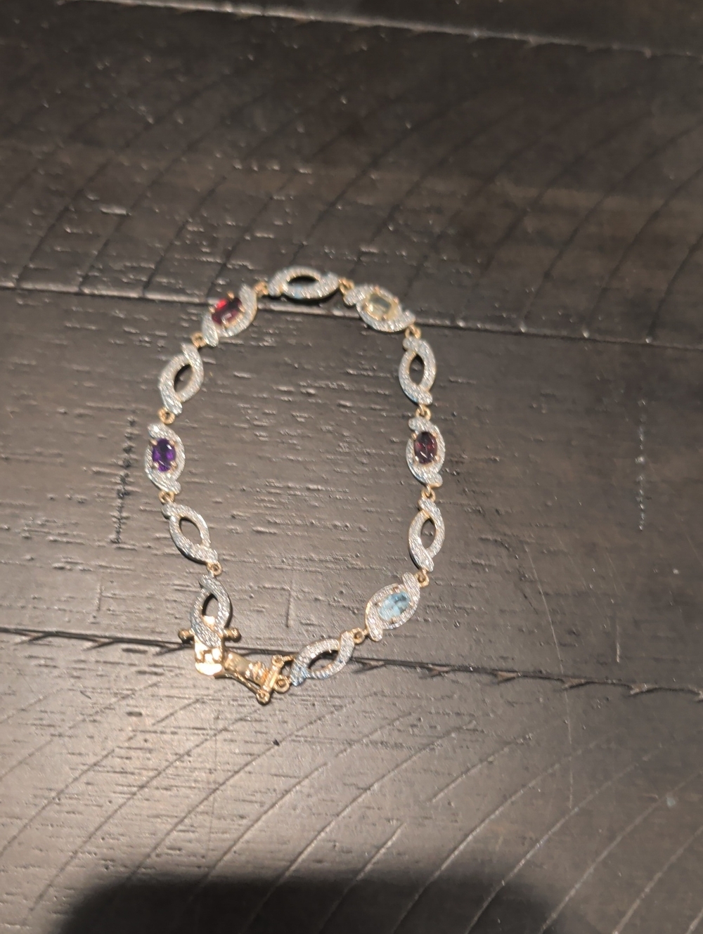 Gold & Silver Multi-Gem Tennis Bracelet with Purple and Blue Stones